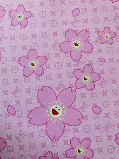 New Fashion Big and Small Pink Peach Design LV Leather Fabric For Handmade Handicraft Goods By Yards