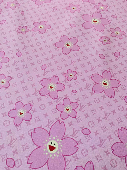 New Fashion Big and Small Pink Peach Design LV Leather Fabric For Handmade Handicraft Goods By Yards