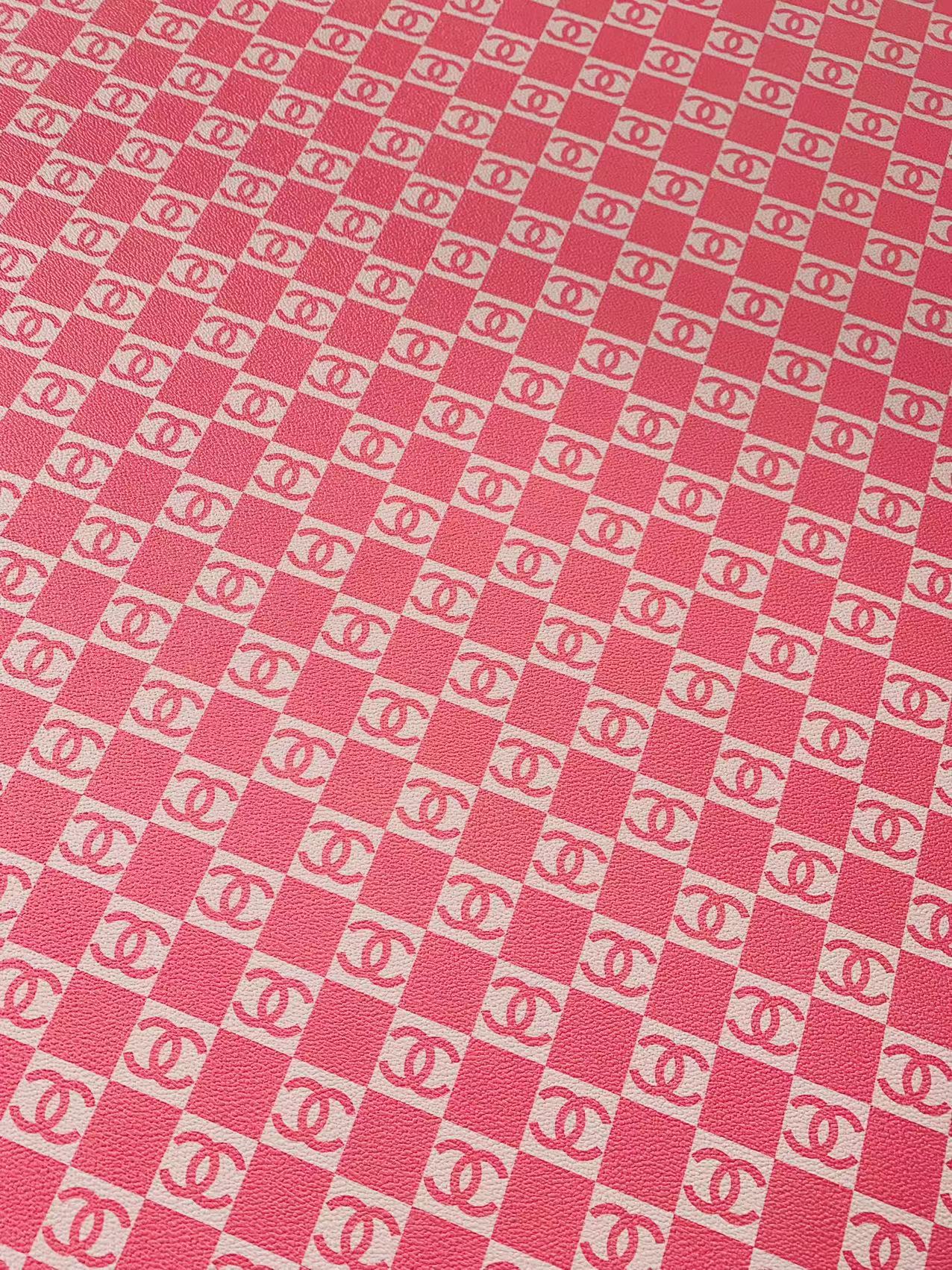 Fashion 1 inch Size Pink Chanel Design Leather Fabric For Handmade