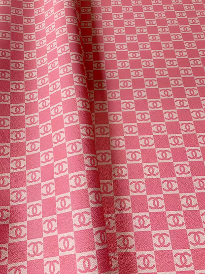 Fashion 1 inch Size Pink Chanel Design Leather Fabric For Handmade Handicraft Goods By Yards