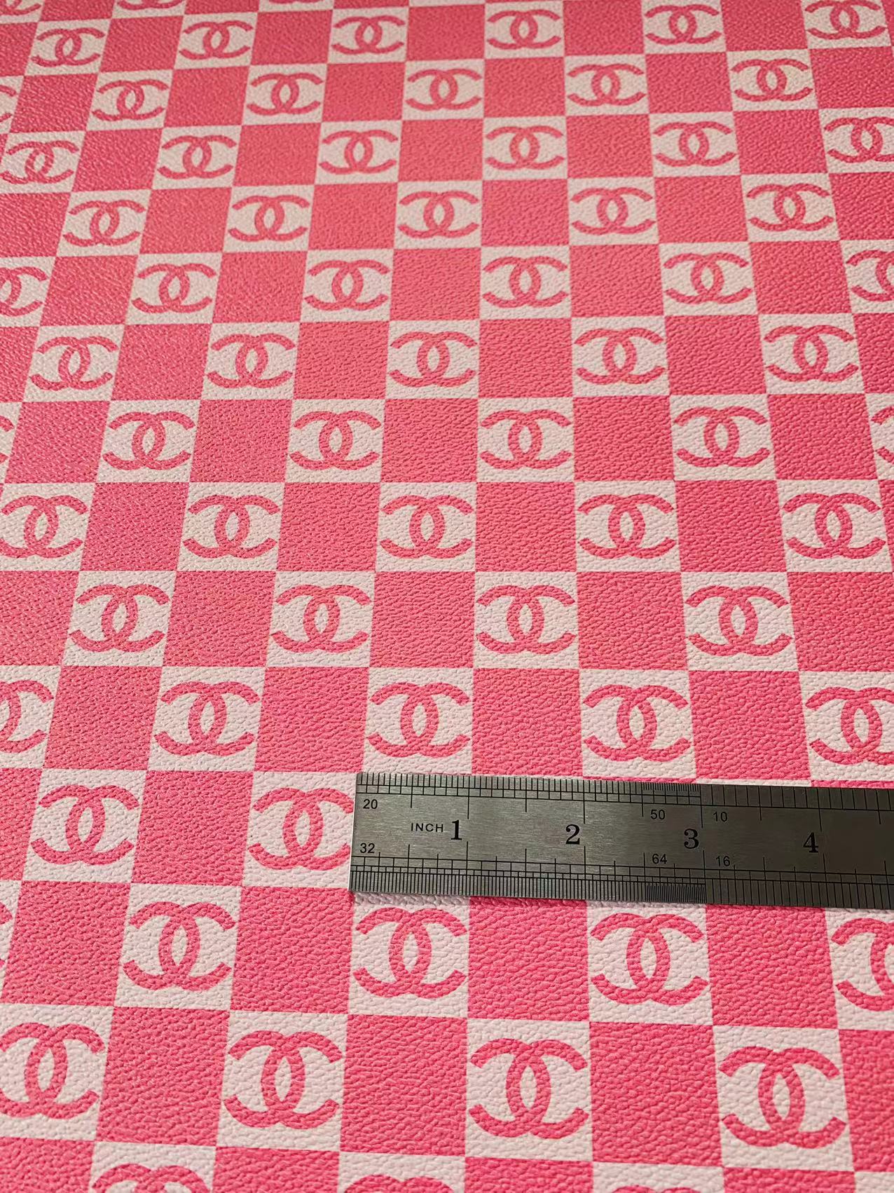 Fashion 1 inch Size Pink Chanel Design Leather Fabric For Handmade