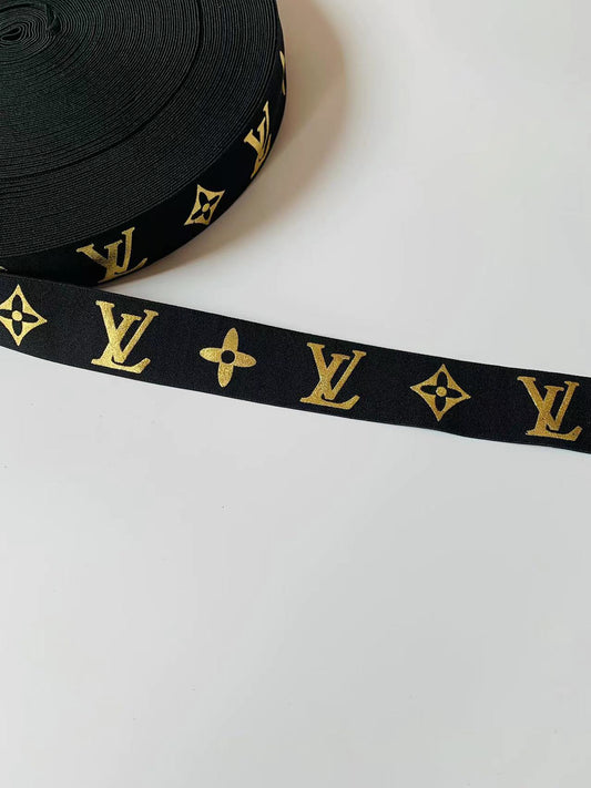 Fashion LV Gilding Technology 1.4 inch Strap ,Elastic Ribbon Trim Embroidered For Handicrafts By Yard