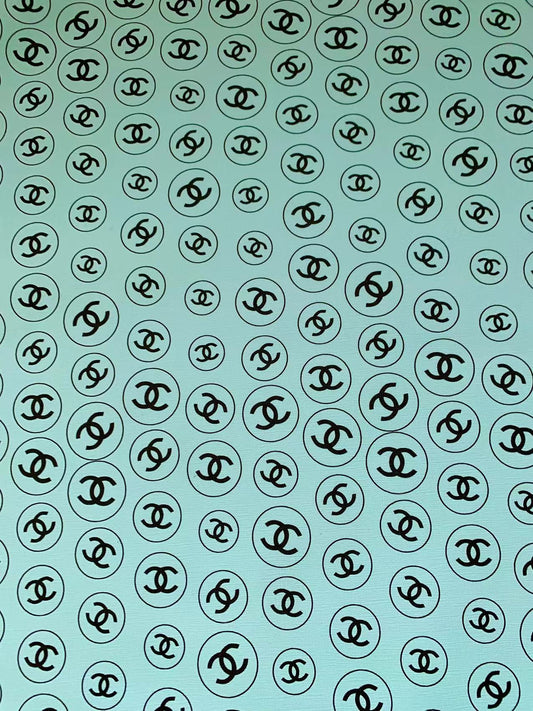 Custom Sky Blue Chanel Design Leather For DIY Sneakers And Upholstery By Yard