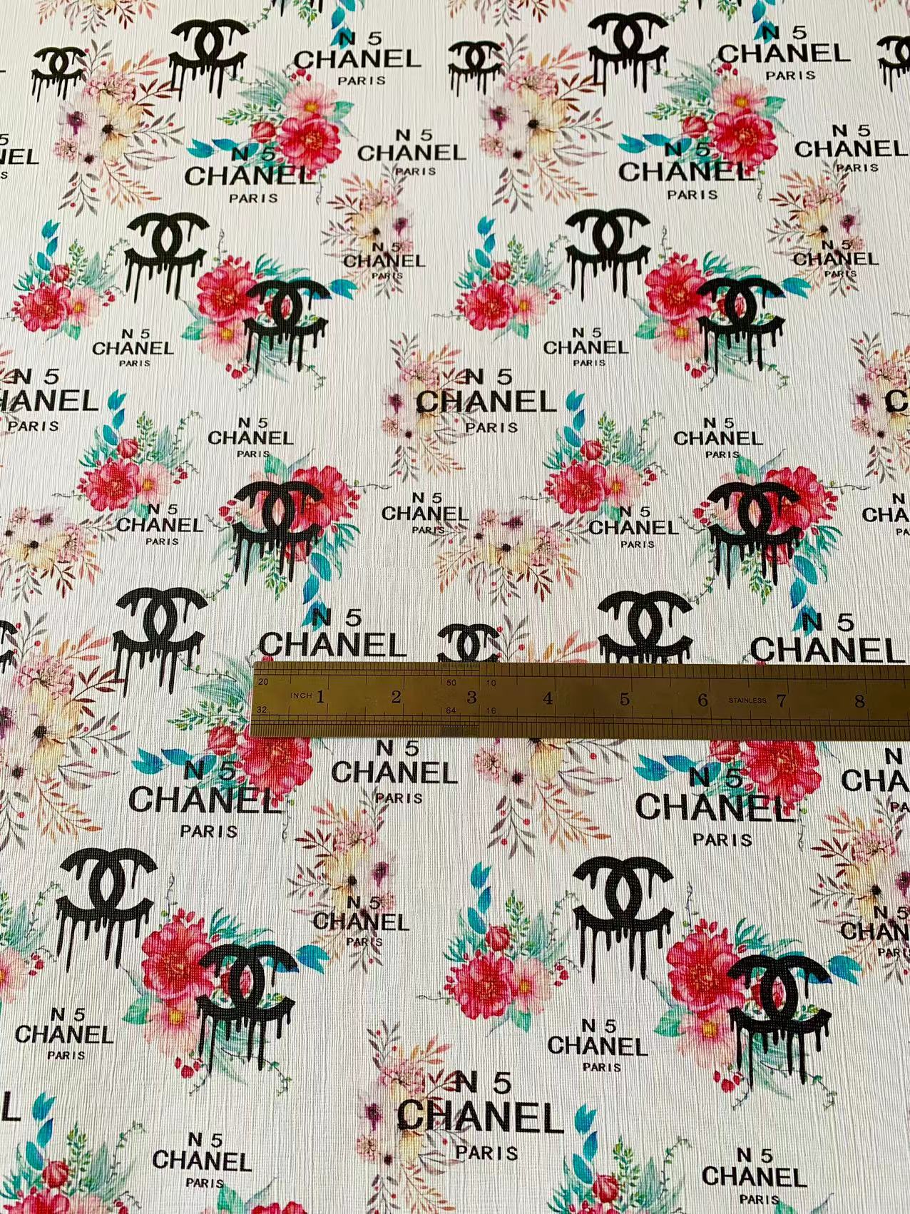 Craft Chanel N5 Paris Deisgn Leather Fabric For Handmade DIY Sneakers Upholstery Car Seats