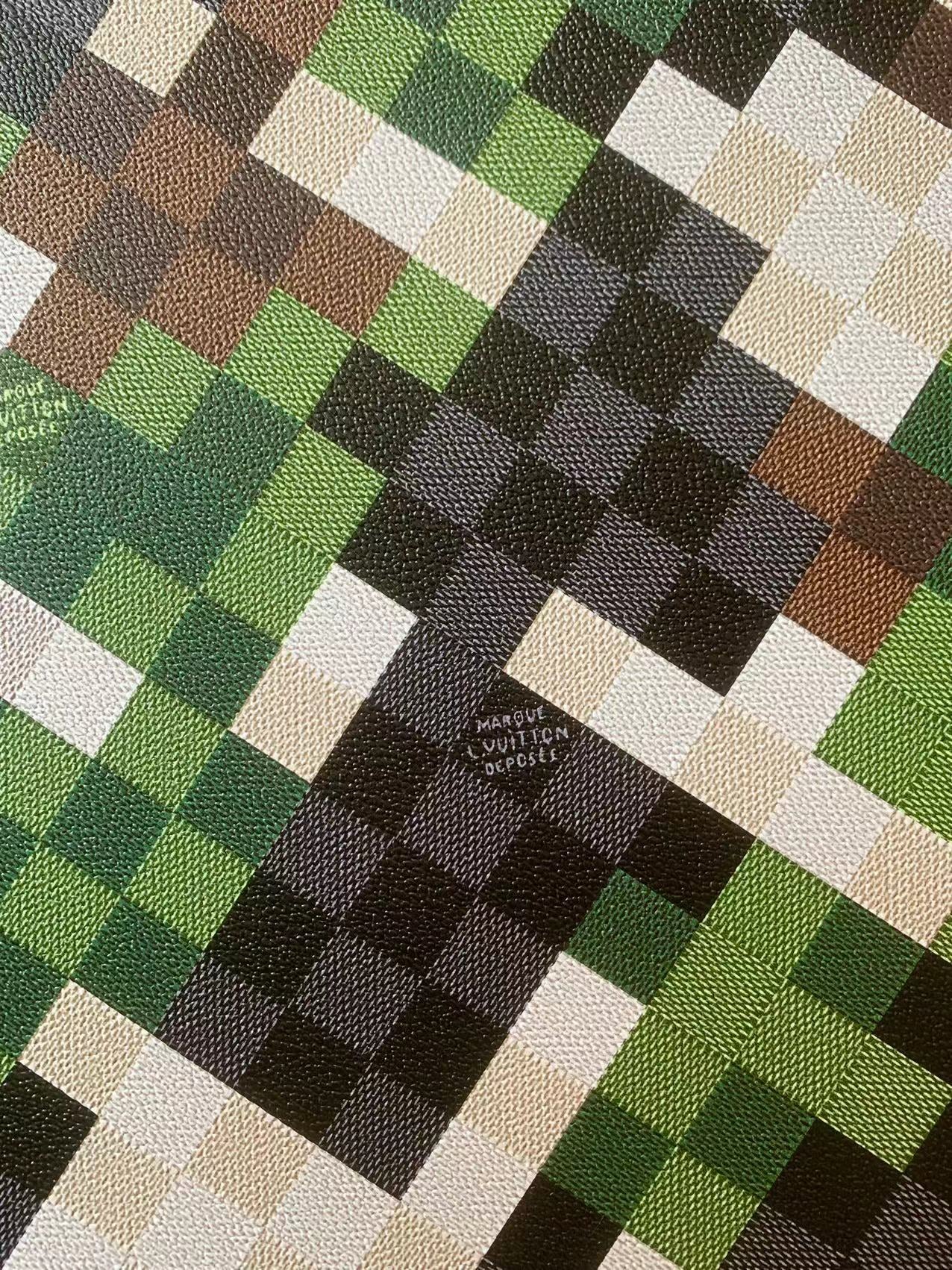 Craft Plaid New Camouflage Louis Vuitton Vinyl Leather Fabric For Handmade Bag Sneaker Upholstery By Yard