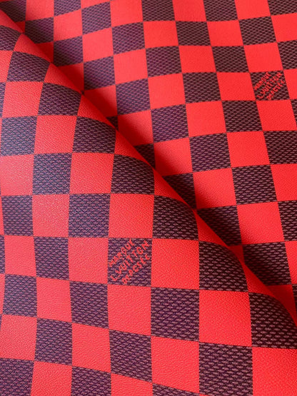 Craft 3.5 CM Red Plaid LV Vinyl Leather Fabric For Handmade Bag ,Sneaker,Upholstery Handicraft