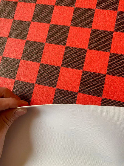 Craft 3.5 CM Red Plaid LV Vinyl Leather Fabric For Handmade Bag ,Sneaker,Upholstery Handicraft