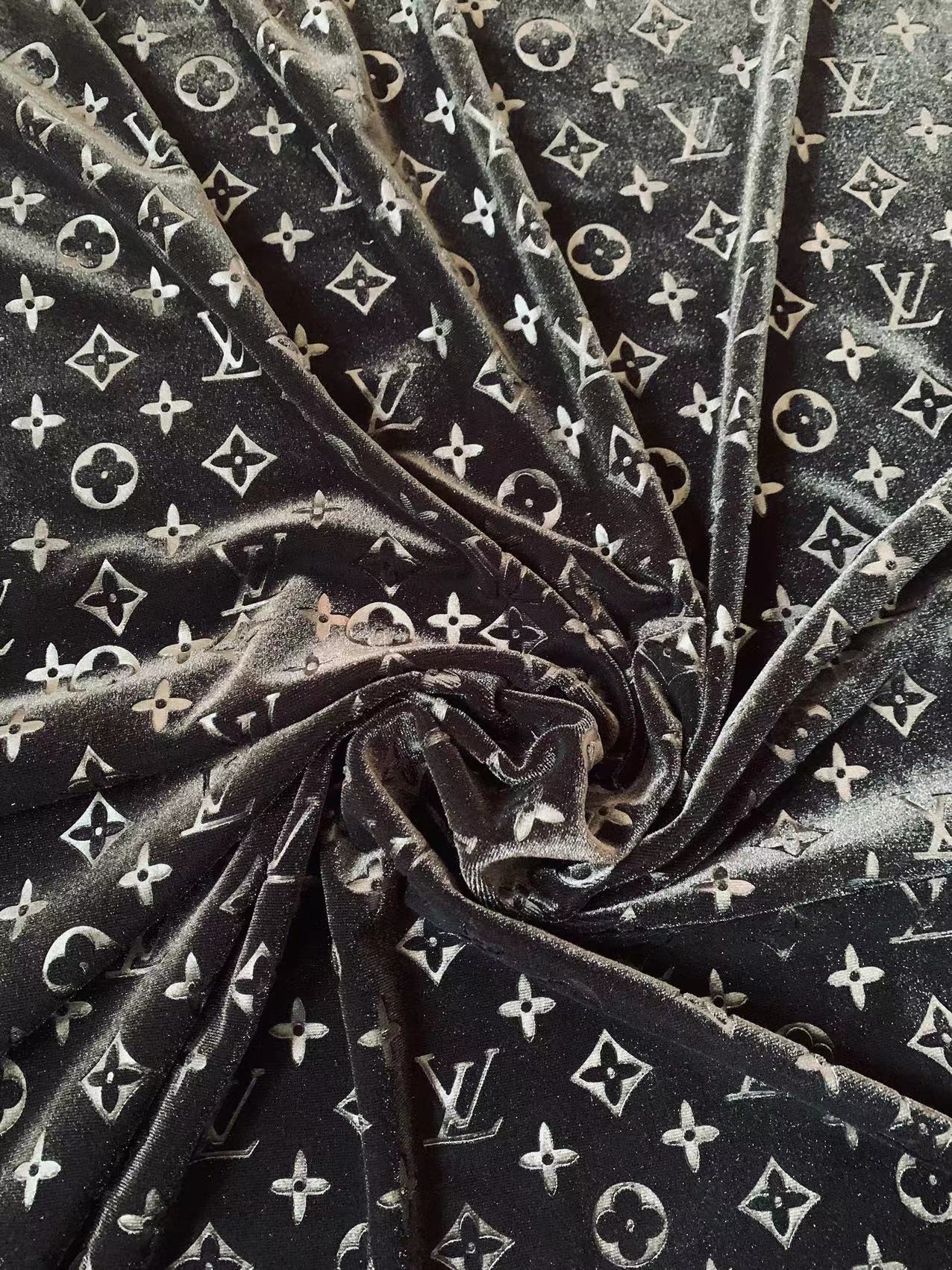 Popular Luxury LV Knitting Velvet Fabric For Handmade Sneaker,Car Upholstery and Apparel By Yard(Black)