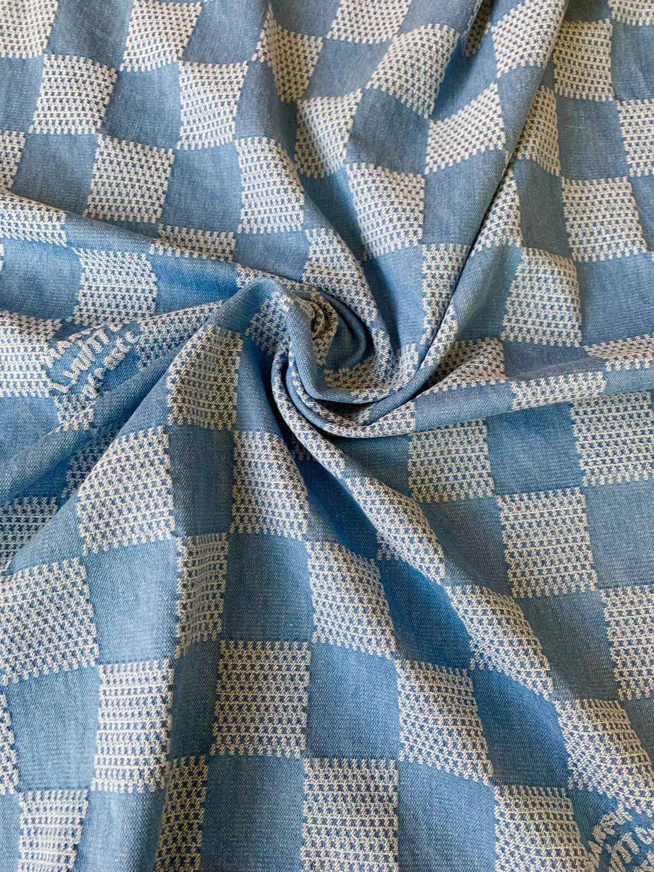 Craft Wash LV Damier Jacquard Denim Jean Fabric For Handmade Sewing DIY Upholstery ,Apparel  By Yard