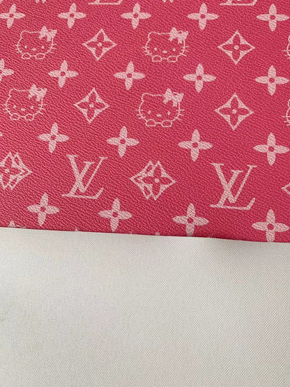 Fashion White With Pink LV Hello Kitty Vinyl Leather For Bag ,Shoes ,Handicraft Upholstery By Yards
