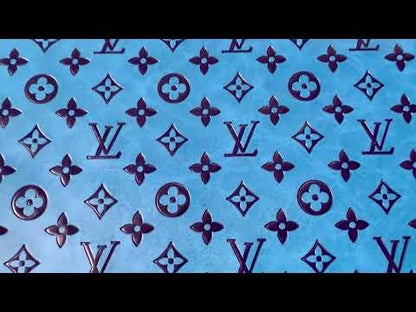 Fashion LV Vantage Embossed Leather Fabric For Handmade Handicrafts，DIY Shoes ,Customized Bags LV Design Leather By Yard (Blue)