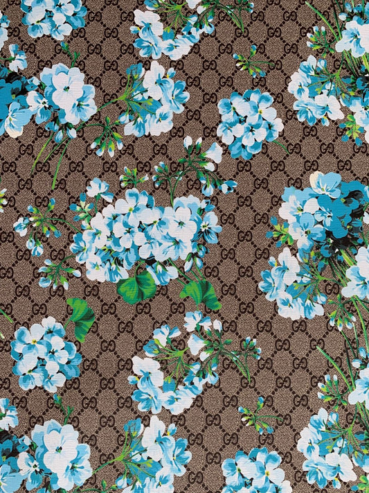 Classic Gucci Leather Case Fabric,Handmade Bag Fabric,Hand-made Shoes Fabric(blue flower)