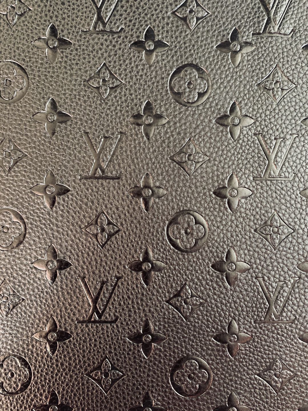 Fashion Embossed LV Crafting Leather Fabric For Handmade Bags ,Shoes and DIY Handicrafts By Yards (Black)
