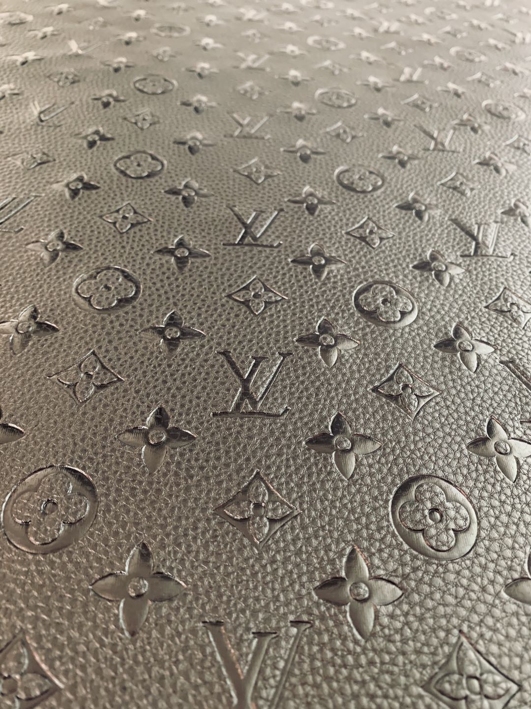 Fashion Embossed LV Crafting Leather Fabric For Handmade Bags ,Shoes and DIY Handicrafts By Yards (Black)