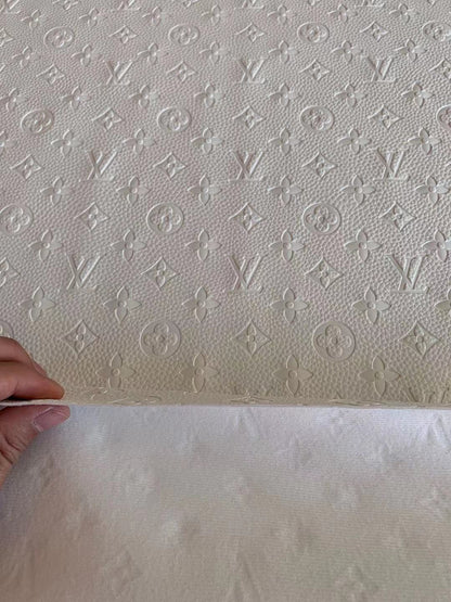 Fashion Embossed LV Crafting Leather Fabric For Handmade Bags ,Shoes and DIY Handicrafts  By Yards (White)