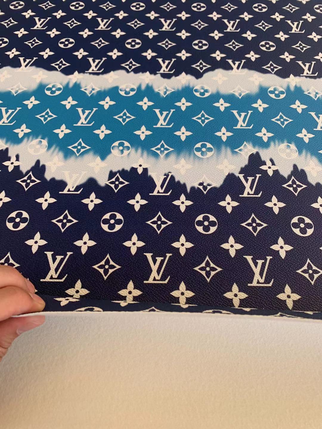 New LV Dark Blue with Light Blue Stripe Design Leather Fabric For Hand –  chaofabricstore