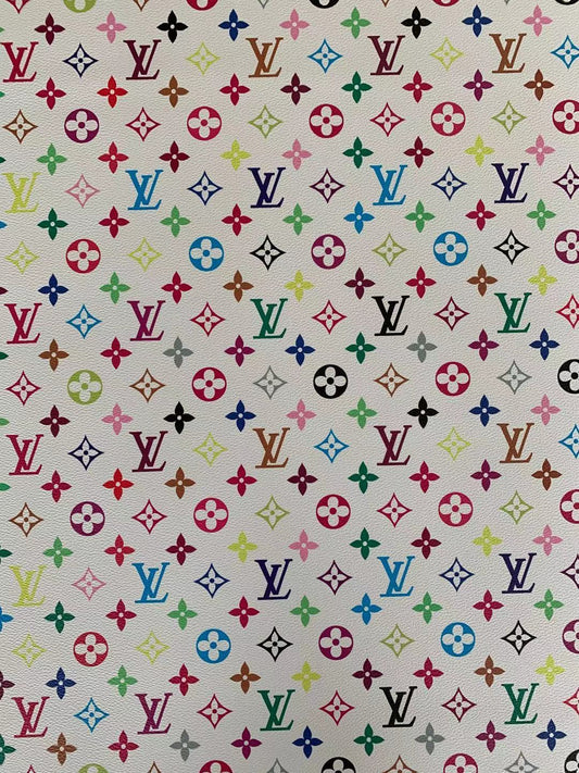 Fashion LV vinyl crafting leather fabric For Handmade Shoes ,Bags and DIY Handicrafts By Yard (Colorful White)