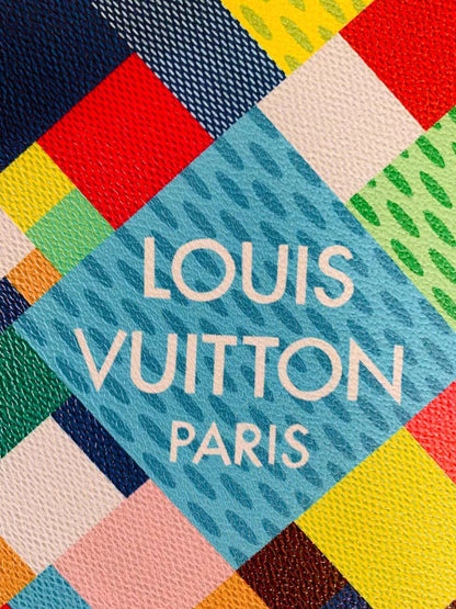 Classic Louis Vuitton Geometric square Leather Case Fabric ,Handmade Bag Leather ,Hand-made Shoes Leather Big with Small Grid Leather (Colorful Rainbow)