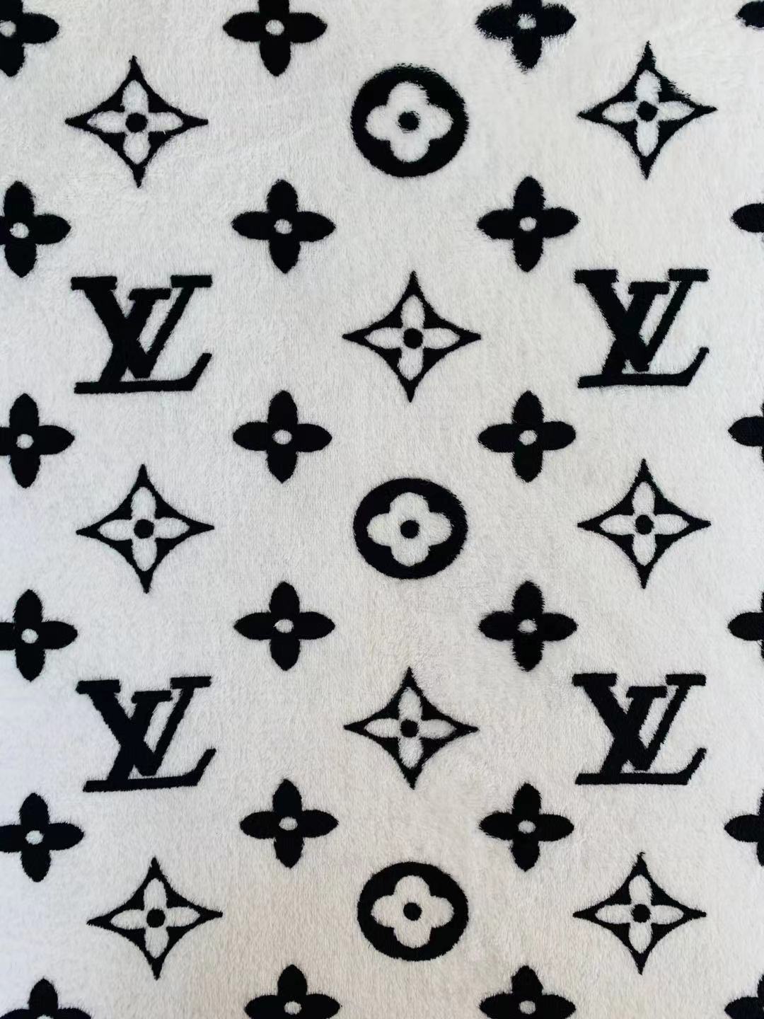Classic LV Double-Sided Flannel Knitted Jacquard Plush Fabric For Handmade Handicrafts By Yards (White)