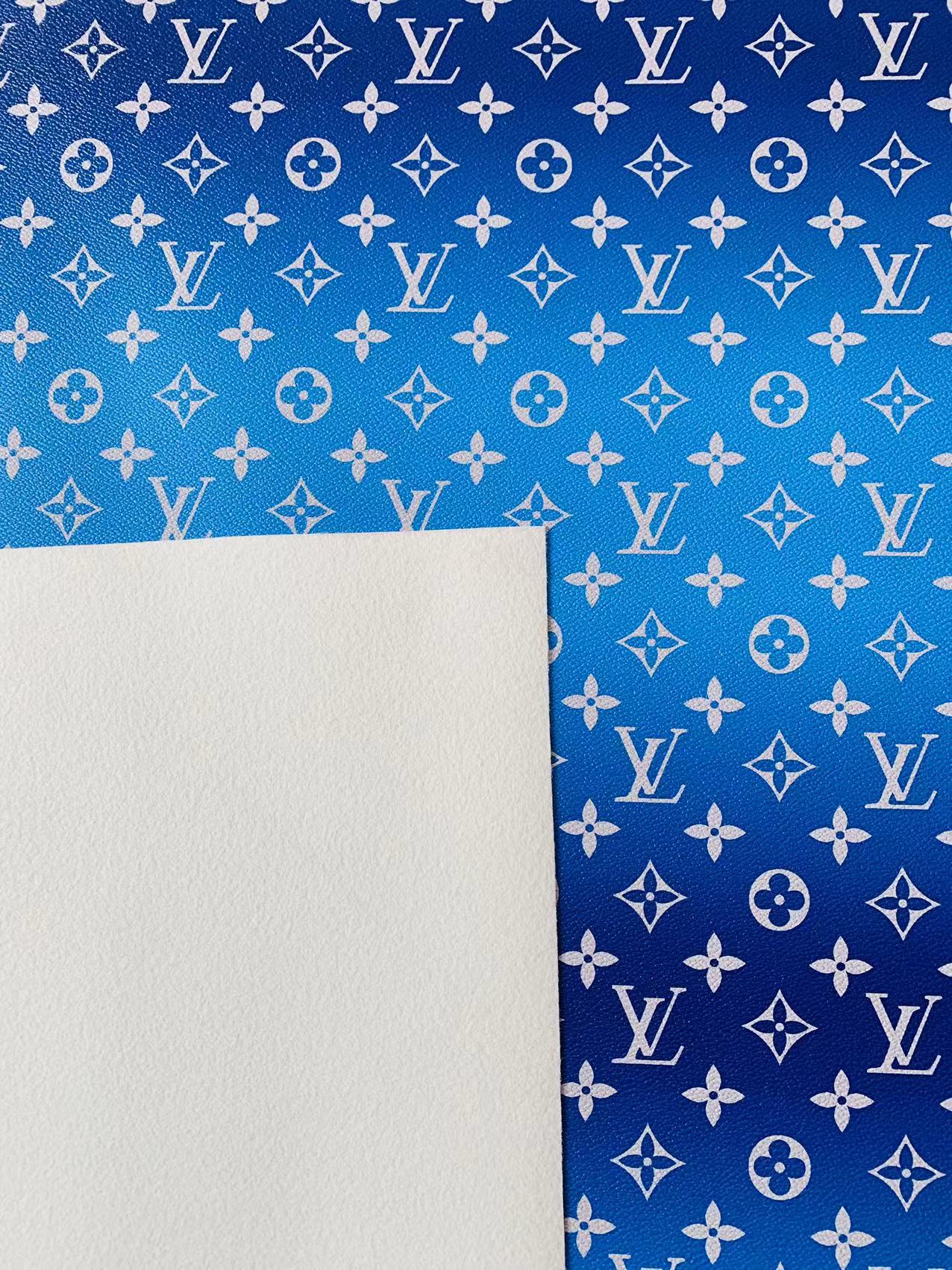 New LV Dark Blue with Light Blue Stripe Design Leather Fabric For