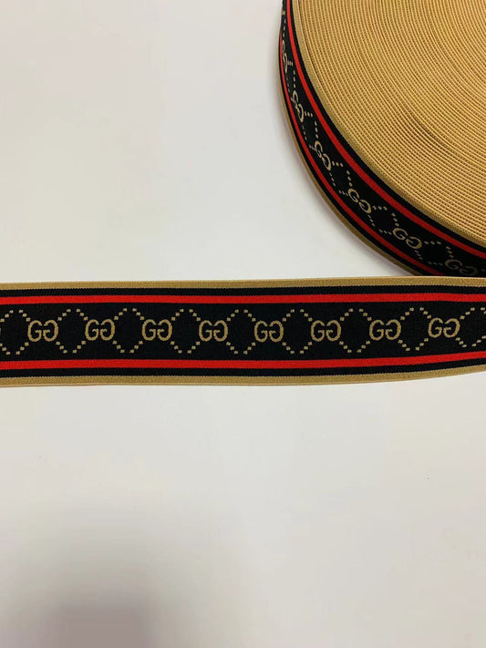 Fashion Gucci Black With Red 2 inch Strap ,Elastic Ribbon Trim Embroidered  For Handicrafts By Yard