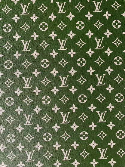 Fashion LV vinyl crafting leather fabric For Handmade Shoes,Bags ,Furniture ,Motorcycles ,Handicrafts By Yard (Green)