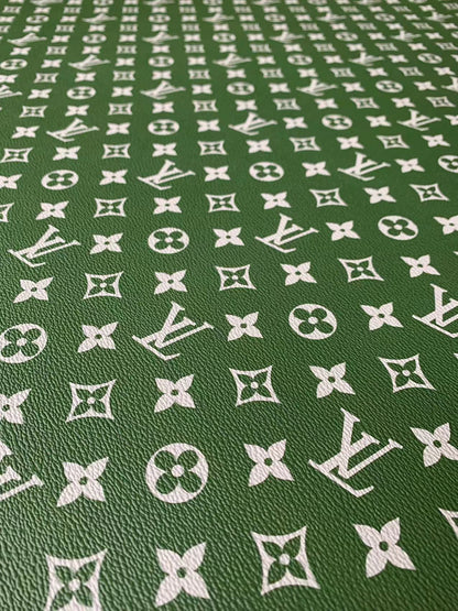 Fashion LV vinyl crafting leather fabric For Handmade Shoes,Bags ,Furniture ,Motorcycles ,Handicrafts By Yard (Green)