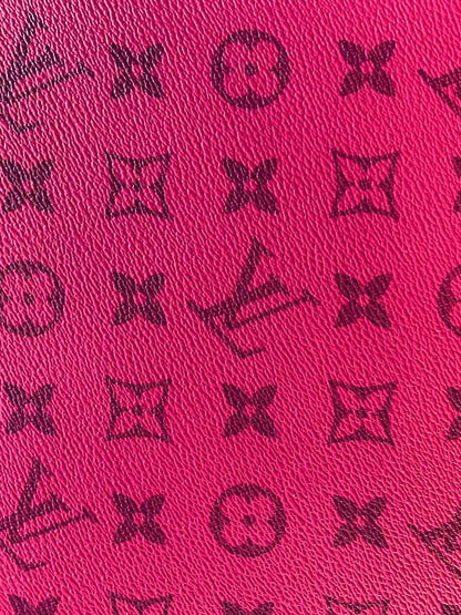 Classic LV Dark Pink crafting leather fabric For Handmade Bag ,DIY shoes ,Handmade Car leather ,Fashion Furniture LV Vinyl Leather By Yards