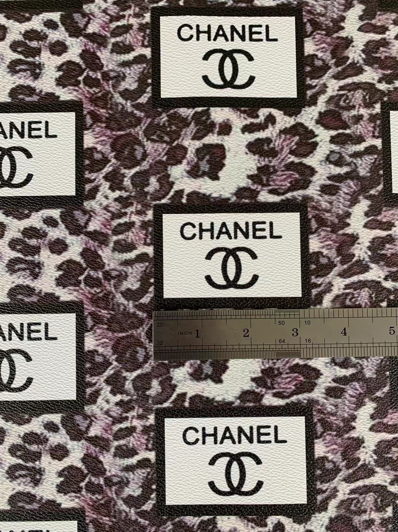Fashion Chanel with LeoPard Vinyl Leather Fabric For Handmade Goods By Yards