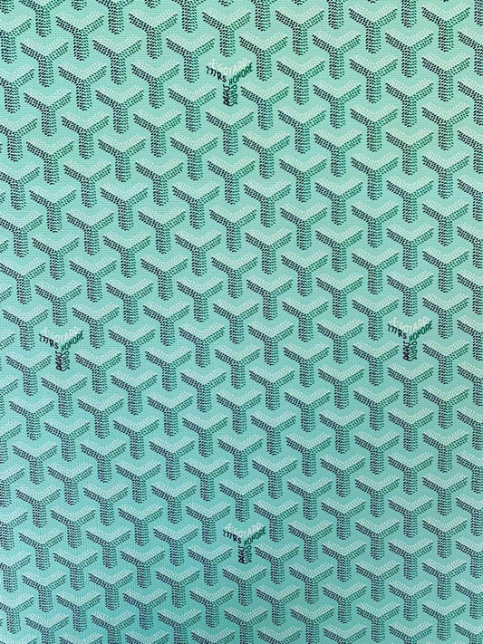 Classic Goyard Leather Fabric , Shoes Leather,Bags Fabric,Handicraft Leather Fabric By Yard (Blue with Green)
